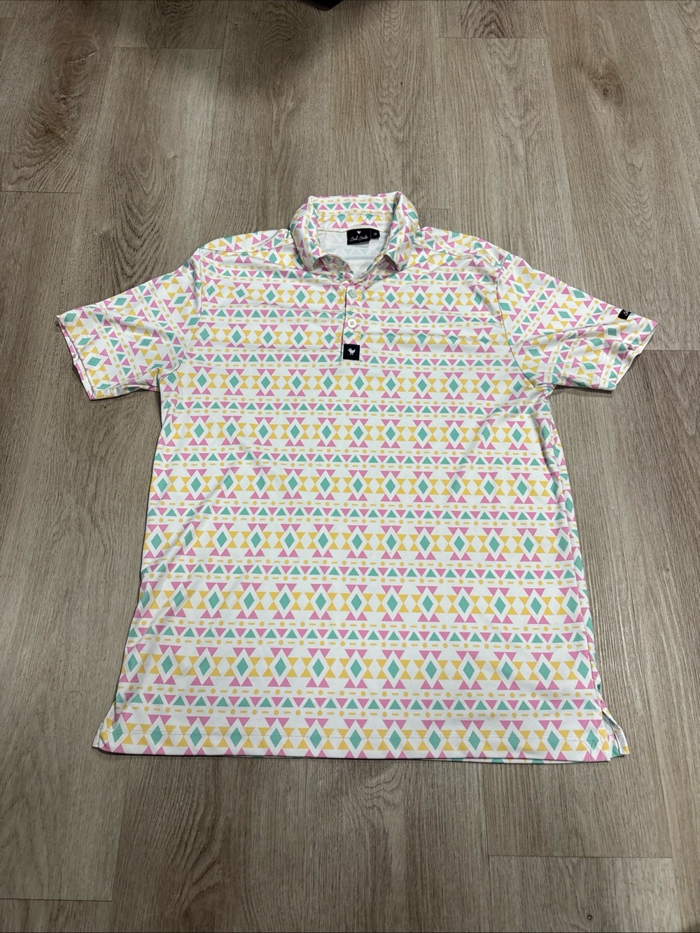 Bad Birdie Polo Shirt Men's M Golf All Over Print Stretch Geometrical Active